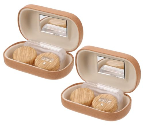 Ipetboom Contact Box Portable Lenses Case Leather Wood Grain Contacts Organizer Eye Care Storage Box for Daily Use