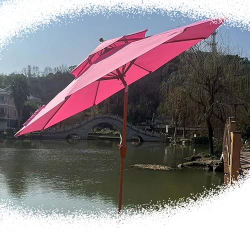 SMELEDFCFK Großer Knickbar Outdoor Marktschirm 2-lagigem 270 cm Terrassenschirm Tischschirm 8 Rippen Balkonschirm Mit Kurbel Sonnenschutz Schirm(Pink)