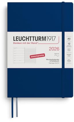 LEUCHTTURM1917 372501 Wochenkalender & Notizbuch Medium (A5) 2026, 12 Monate, Softcover, Marine, Deutsch