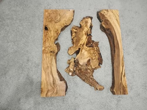 Live Edge Olive Wood Slab Set in 3 Pieces for DIY and Epoxy River Table, Ready to be Resin Table, Cleared Wood Slab Set (80cm)