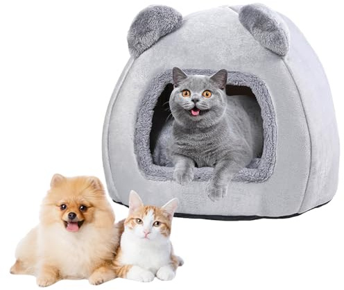 KQWVZ Katzenhöhle, Katzen Bettchen, Katzenhaus Indoor Mit Waschbaren Kissen, Katzenhöhle Warm, Katzenbett Höhle Für Kätzchen Kleine, Mittelgroße Haustier, Weiches Und Warmes, 40 X 34 cm
