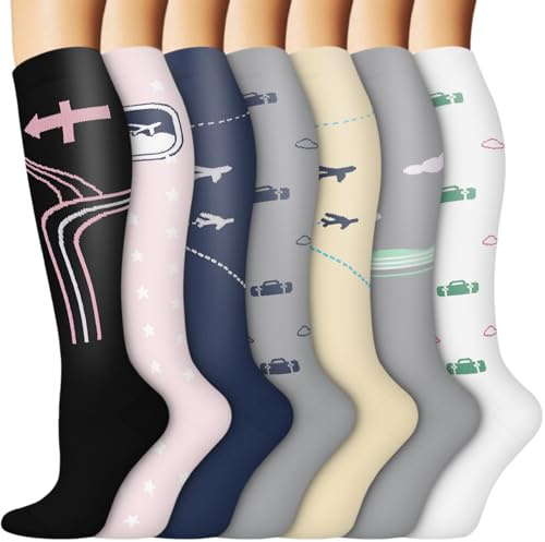 ACTINPUT Kompressionsstrümpfe Damen und Herren,7 Paar Kniestrümpfe Stützstrümpfe Kompressionssocken Laufsocken Thrombosestrümpfe für Flug,Sport,Reisen, Radsport, Krankenschwester(7109 - Grau,L-XL)