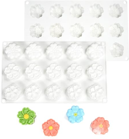 Cjeuxnr Stampi 3D in silicone per mousse, cavità, stampi flessibili a rilascio facile, stampo fai da te, stampo per torte fondente, budino, gelatina, dessert (15 piccoli fiori)