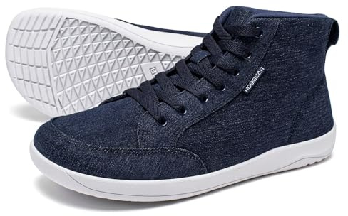 HOBIBEAR Women Trail Running Shoes Hight Top Wide Toe Box Barefoot Canvas Sneakers Zero Drop Sole Minimalist for Outdoor Casual Gym Hiking Trekking Travel Training Walking Jogging Denim