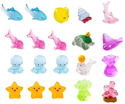 DIFLAX 20 Pièces Mini Figurines d'Océan, Figurines d'animaux Marins, Mini Animaux en Résine, Mini Figurines d'animaux, pour DIY Aquarium Jardin Maison de Poupée Décorations
