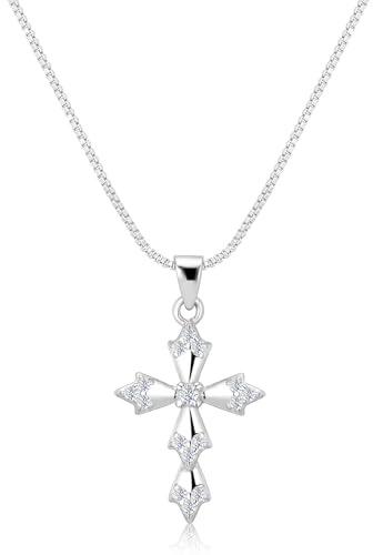 Kreuzkette Gold/Silber 925 Damen Zirkonia Glänzende Halskette KreuzAnhänger | ALEXCRAFT Kreuzkette Gold/Silber 925 Damen Zirkonia Glänzende Halskette Kreuz Anhänger Verstellbare Nickelfrei Geschenke