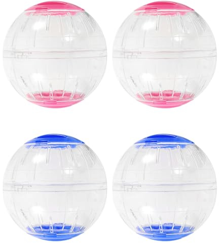 Hohopeti 4 St Transparent Hamsterhjul med Tyst Gång Säker Liten Djurleksak Klarsyn för Bur och Utomhus Bärbar Aktivitetsboll för Marsvin Råttor och Möss