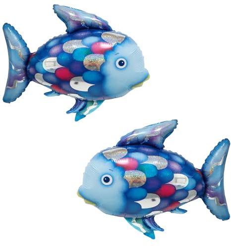 Fesnova 2 Stück Blau Fisch Luftballon Dekorieren, Groß Regenbogen Fisch Folienballon, Ozeantiere Luftballon, für Meerestiere Geburtstagsdeko, Deko Unterwasser Thema, 70,5x79,5cm