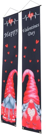 Homoyoyo Valentinstag Banner mit Herz und Zwergenmuster 1 Paar Polyester Türhänger Leichte Veranda Dekoration für Innen Außen Romantisches Haustür Couplet