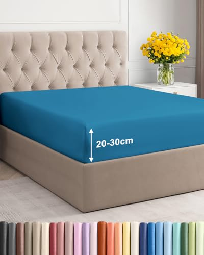 Spannbettlaken 120x200 - Mikrofaser Spannbetttuch 30cm (12) - Jeansblau