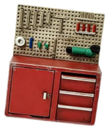 Chosertory Miniature Workbench Model Tool Garage Miniature Accessories Model Car Tool Storage Shelf Workshop Designed in Sturdy PP Material Suitable, red old