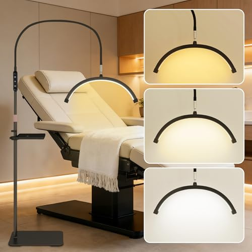YU YUSING Lampada Estetista LED a Mezza Luna con Testa a 320 Gradi, Nero | Lampada da Terra Altezza Regolabile, 3 Modalità Colore, Lampada Smart Ciglia, Bellezza, Tatuaggi, Unghie, Vassoio rimovibile
