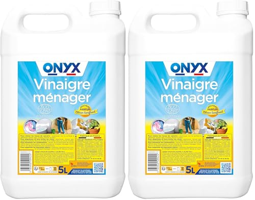 Onyx - Vinaigre 8° - Détartrant Multi-Surface - Parfum Citron - 2 x 5L | Produit Anticalcaire Dégraissant - Fait Briller - 100% d'Ingrédients d'Origine Naturelle - Ecocert - Fabriqué en France