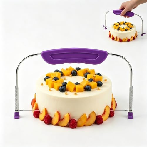 YISIHUICH Adjustable Cake Leveller 35 cm Purple – Stainless Steel Wire Cake Slicer, Cake Layer Cutter for Even Layers, Baking & Cake Decorating Tool (17.3 × 35cm)