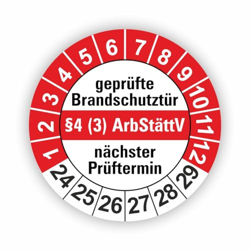 Fassbender-Druck PRÜFPLAKETTEN - Hochwertige Prüfetiketten BRANDSCHUTZ Prüfung Ø 30mm - Selbstklebende PVC-Folie - Wartungsetiketten für Prüfung - Prüfplakette für Prüfungsnachweis (250 Stück)