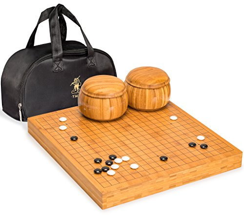 Yellow Mountain Imports Bamboo 19x19/13x13 Go Game Set Board mit Doppelkonvex Melamin Steinen und Bambus-Schalen für 2 Spieler ab 8 Jahren