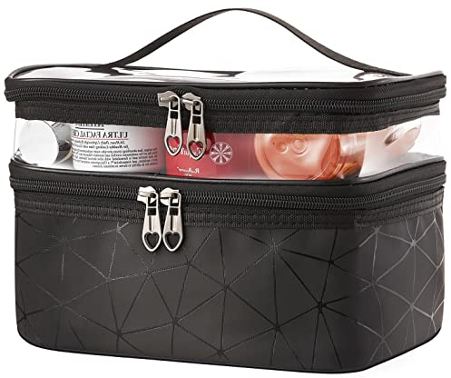 Larlary Beauty Case da Viaggio,Borsa da Toilette, Impermeabile Borsa Cosmetica Doppio Strato Donna, per conservare cosmetici e articoli da toeletta(Black)