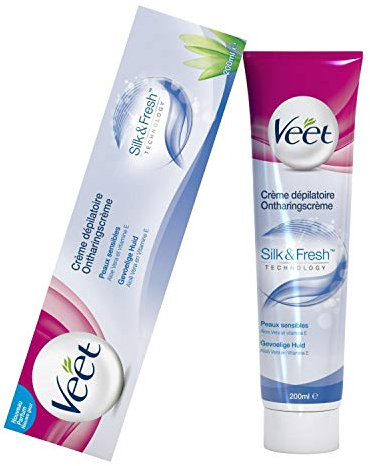 VEET Silk and Fresh Enthaarungscreme, für empfindliche Haut, Tube mit 200 ml, 4 Stück