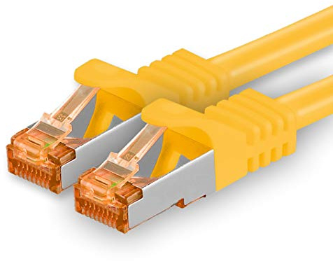 1aTTack.de 25m - Cat.7 Netzwerkkabel Gelb - 1 Stück Gigabit Ethernet LAN Kabel 10000 Mbit s Patchkabel Cat7 Kabel S FTP PIMF Schirmung LSZH Cat.7 Rohkabel Rj45 Stecker Cat 6a - 1 x 25 Meter
