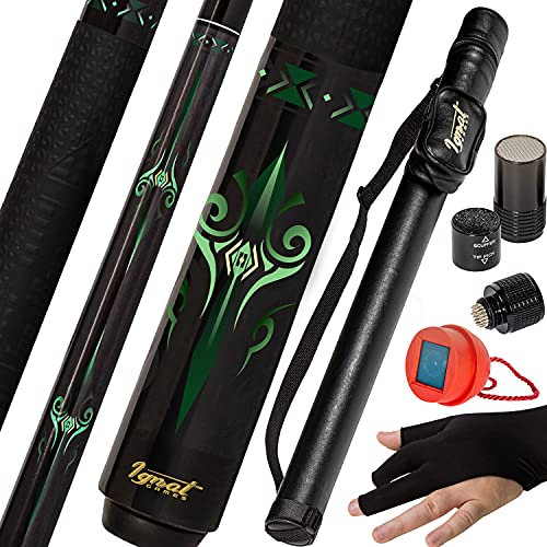 IgnatGames 2-teiliges Billardqueue – 18/19/20/21 oz. 58 Kanadischer Ahorn, Professionelle Billard Pool Queues mit Köcher, 3-in-1 Tip Tool, 3-Finger-Handschuh und Kreidehalter
