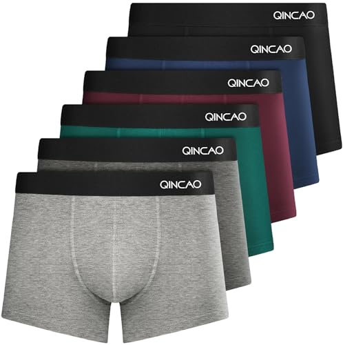 QINCAO Mens Boxers Briefs 6 Pack Combed Cotton Tagless Soft & Slim Fit