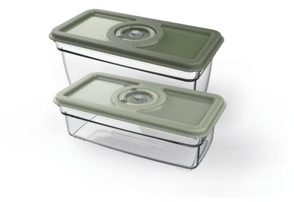 AEG AVFB1 set med vakuumbehållare (2 behållare, 1,6 & 1,0 liter, konservering av mat och näringsämnen, datumfunktion, diskmaskinssäker, fryssäker, BPA-fri, hållbar, grön)