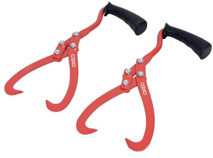 Oxeo 2 Crochets de Levage Pince à Bois Ouverture 27cm - Poignées antidérapantes - Manipulation du Bois de Jardin