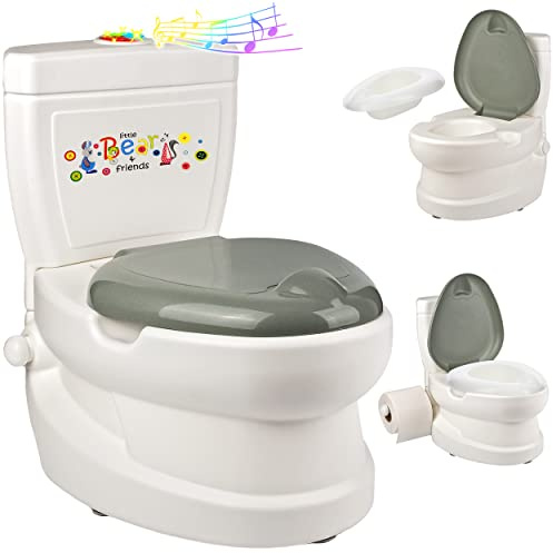 alles-meine.de GmbH Kindertoilette/Töpfchen Spülgeräusch + Licht Tiere mit Wasserspülung Sound - Nachttopf/Babytopf - mit Deckel - weiß - Musik - Toilettentrainer - BAB..