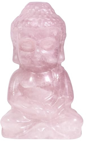 mookaitedecor Rosenquarz Stein Meditierender Buddha Kristall Figur | Handgeschnitzter Kleiner Stein Buddha, Heilung Tasche Stein Buddhismus Spirituelle Deko, Wohlstand Glück Talisma