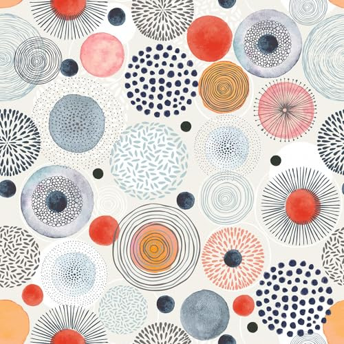 Wallderful Circles Geometric Peel and Stick Wallpaper Boho Self Adhesive Removable Wallpaper for Bedroom Kitchen Cabinets Countertops Mural Boho Art Deco Abstract Contact Paper 17.5 x 118