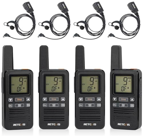 Retevis RB667 Walkie Talkie, Wiederaufladbares Funkgeräte USB C, 1600 mAh Gruppenruf, mit Headset, VOX, Squelch, Einzelhandel Mini Walki Talki Profi für Restaurant, Schulkinder (4 Stück, Schwarz)