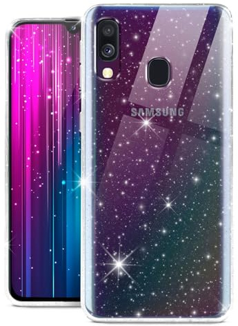 moex Sparky Case für Samsung Galaxy A40 Hülle mit Glitzer Effekt aus Silikon, durchsichtige Handyhülle dünn und weich, Schutzhülle transparent glitzernd Design Cover, Klar