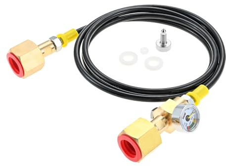 Aupoko 1,5m CO2 Umfüllschlauch mit 3000 PSI Manometer, 2 × W21.8-14 Gewinde Anschluss, zum Umfüllen von CO2 von einem großen Fläschchen in ein anderes