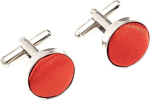 AAMERA Cufflinks for Men, Silver Tone Cuff Link Set for Weddings, Formal Dinners and Business Events, Round Shape with Bullet Back Toggle Closure, For All Cufflink Compatible Shirt (Red)
