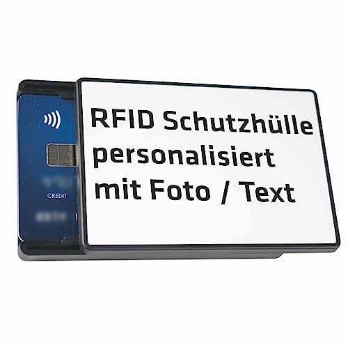 Indigos UG - RFID Schutzhülle schwarz für 6 Karten - personalisierte Geschenke mit Ihrem Foto und Text - Kartenhalter gegen Skimming Bankkarte - RFID-Blocker Kreditkartenhülle abgeschirmt