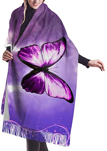 408 Damen Schal Lila Schmetterling Winter Stola Weiche Scarf Poncho Herren Damenschals Für Frauen Hochzeit Freizeit 72X197Cm