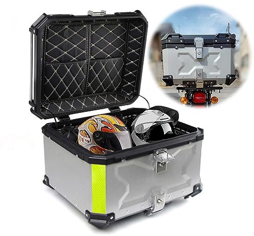 FouncY Aluminium-Topcase Motorradkoffer, Motorrad-Heckkasten Roller Koffer große Kapazität 45L 55L 65L 80L 100L (Silber/Schwarz) (Color : Silber, Size : 65L)