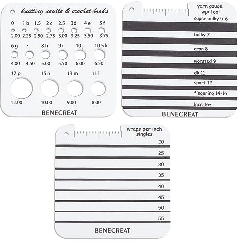 BENECREAT 3 Styles Acrylic Knitting Gauge Rulers, Square Knitting Tool Crochet Hook Knitting Needle Gauge Yarn Wrap Per Inch Guide Board for Measurement Sewing Tailor Craft, 6.3x6.3cm