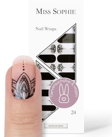 Original Miss Sophie Nagelfolien Boho Babe I 24 ultra-dünne Nagellack-Streifen mit Muster Bohemian Black I Für Finger- & Fußnägel I Hält auf Natur- sowie lackierten, Acryl-, Gel- & Shellac-Nägeln