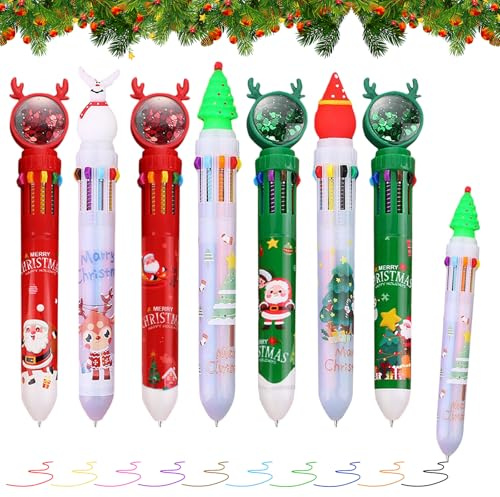 Seasboes Weihnachten Kugelschreiber, 7 Stück Weihnachts-Cartoon-Gel-Tintenroller, Einziehbare Kugelschreiber, Weihnachtskugelschreiber, Mehrfarbig Gelschreiber Weihnachten für Kinder Schulbedarf