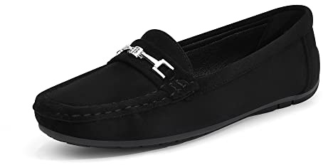 DREAM PAIRS Loafers for Women Ladies Moccasins Slip-on Comfy Walking School Shoes Flats Nurse Driving Shoes,SDLS2205W-NEW-E,Black-Suede,6 UK/39 (EUR)