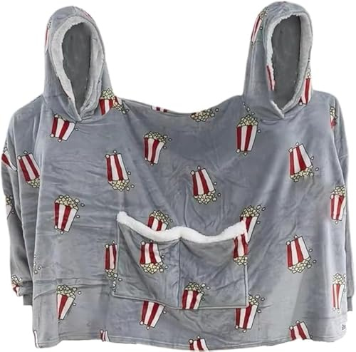 Intima par pyjamas, rolig popcorn par huva pyjamas, överdimensionerad huvtröjor sweatshirt flanell hemmakläder med fickor, Popcorn, one size