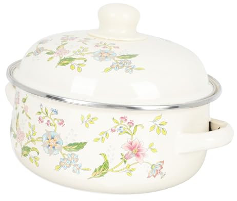 IMIKEYA Enamel Soup Pot 1.1l Double Handle Thickened Stockpot Household Cooking Utensil Sturdy Stew Pot with Lid Suitable for Family Kitchen