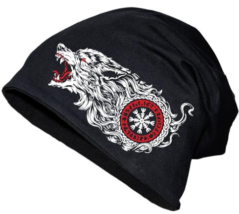 SONS OF ODIN Herren Long Beanie Mütze Tyr Wolf Walhalla Wikinger Motive fenriswolf