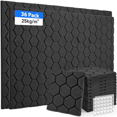 Lot de 36 panneaux acoustiques en mousse - Pour salles d'enregistrement et bureaux - 30 x 30 x 2,5 cm - Noir
