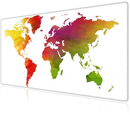 LL-COEUR Weltkarte Große Mousepad mit Vernähte Kanten 90x50x0,3cm Erweitertes Mauspad Tastaturunterlage Large Tischunterlage mit rutschfeste Gummibasis L