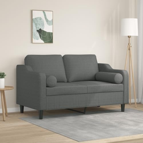 Homgoday 2-Sitzer-Sofa mit Zierkissen Loungesofa Sofa Couch Modern Gästesofa Doppelsofa Relaxsofa Relaxcouch Loveseat Sitzmöbel Sofa für Wohnzimmer Schlafzimmer Büro Dunkelgrau 120 cm Stoff