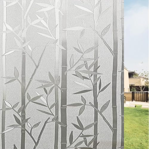 Fensterfolie Sonnenschutz 30 x 1000 cm Sichtschutz Wärmeisolierung Blickdicht Milchglasfolie Selbstklebend Ohne Kleber Glasdekorfolie für Büro Und Haus, Bambus