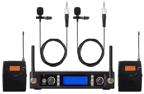 Genérico Sistema de Micrófono inalámbrico Lavalier de Doble Canal UHF para Escuelas, Iglesias, espectáculos escénicos y Canto MSEU-3200