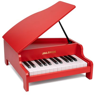 JALOKEE Tastiera per pianoforte per bambini, 25 tasti, pianoforte a coda in miniatura, strumento educativo in legno, volume regolabile, adatto per ragazze e ragazzi in età bassa (Rosso)
